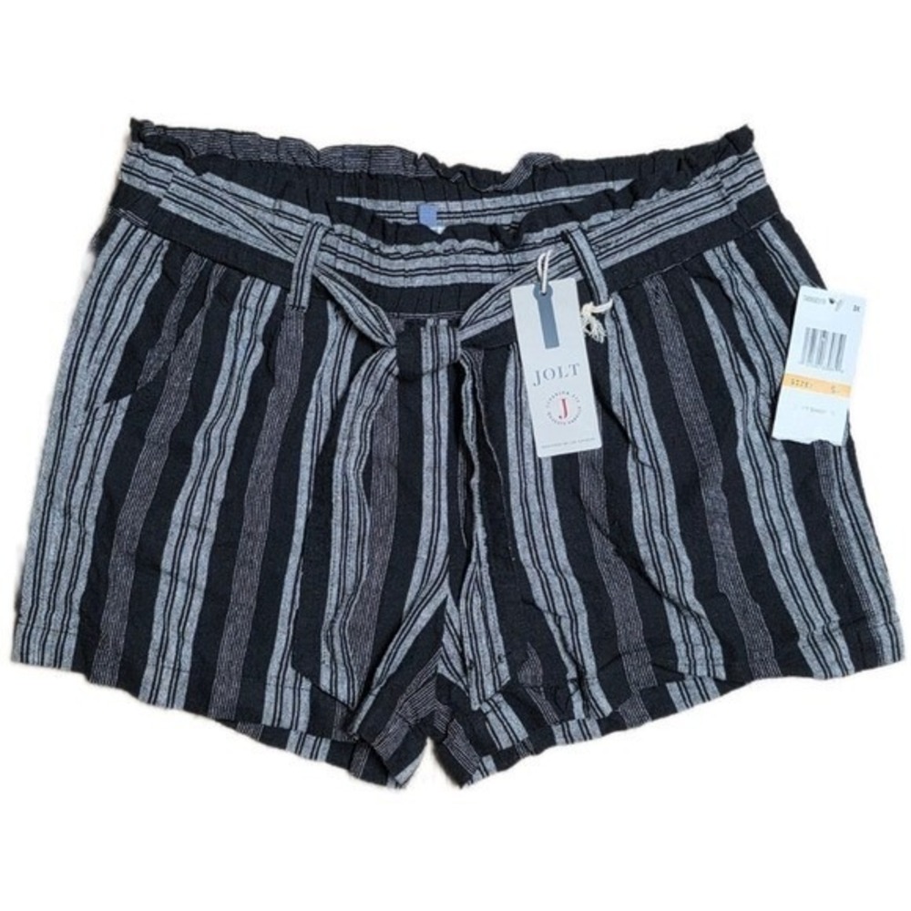 NWT Jolt High Waist‎ Linen Shorts Women's Size S Black Gray Striped